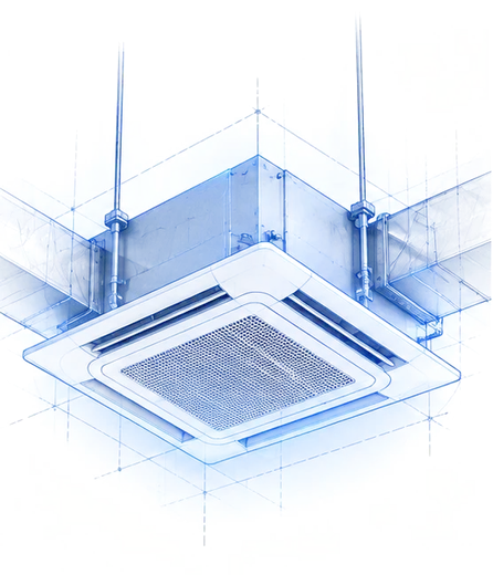 Blueprint drawing of a ceiling cassette