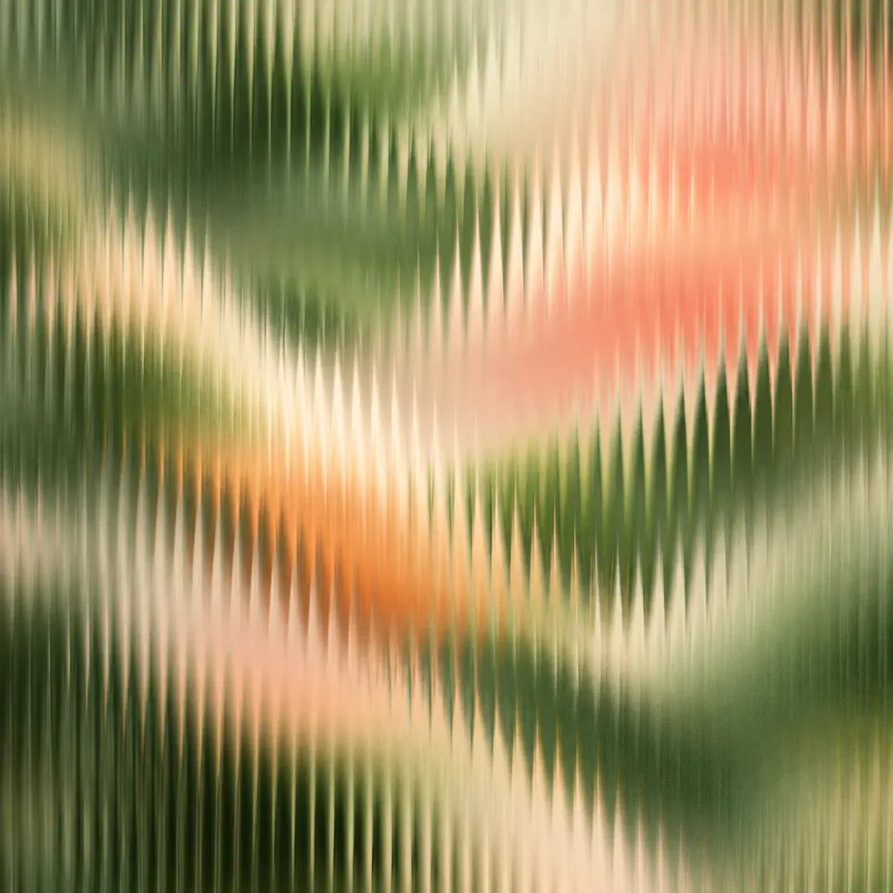 Meadow greens and warm light drawn into ordered vertical bands.