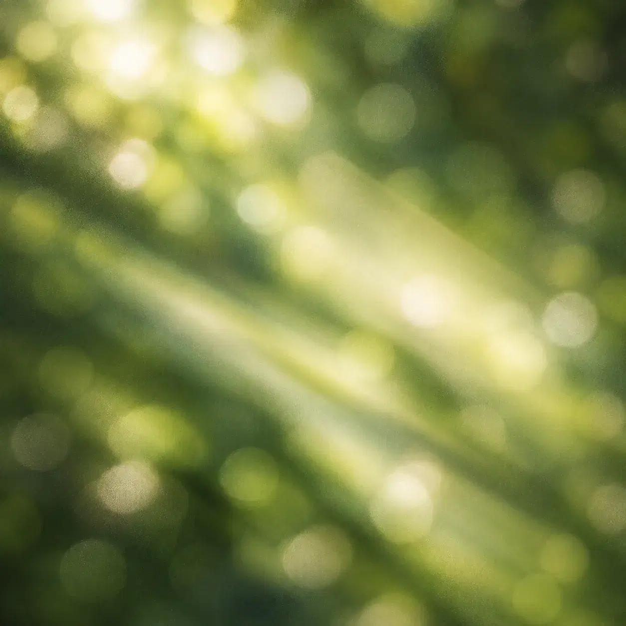 Sunlit leaves falling in and out of focus.
